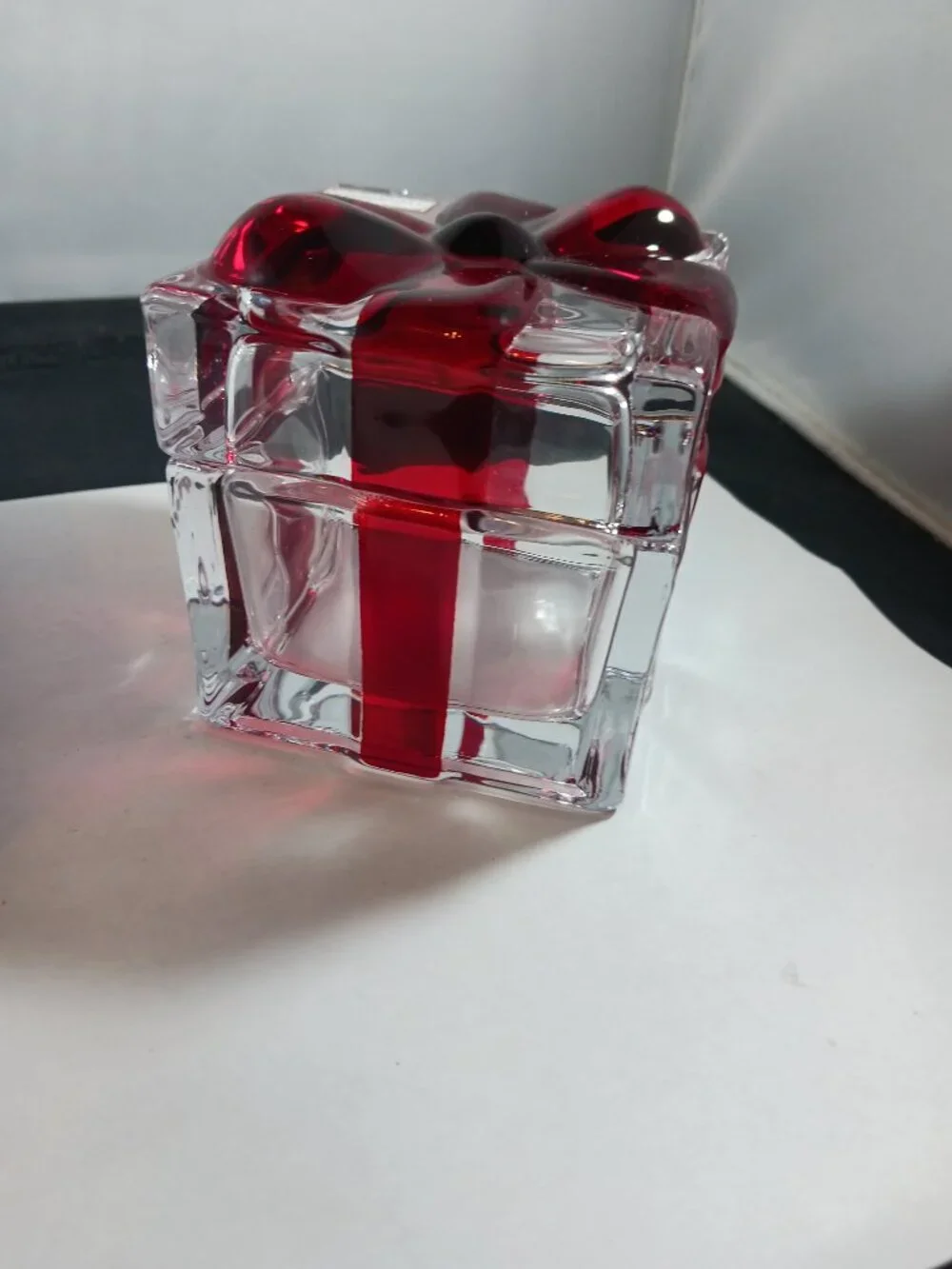 Godinger Gatherings Shannon Crystal Clear Red Bow Gift Box Jewelry Trinket Candy